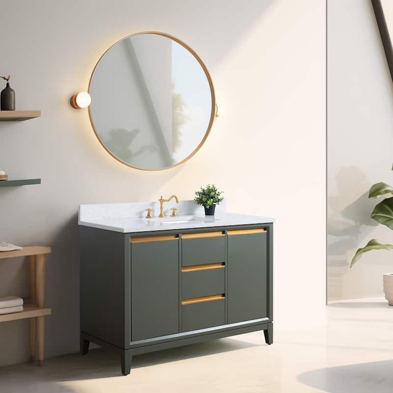 Vanity Art Bathroom Vanity with Ceramic Sink and Engineered Marble Top