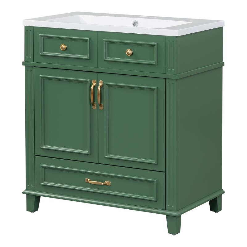 Roomfitters 30" Vanity with Resin Sink, Solid Wood Cabinet with Soft Closing Doors, Retro Freestanding Storage Style