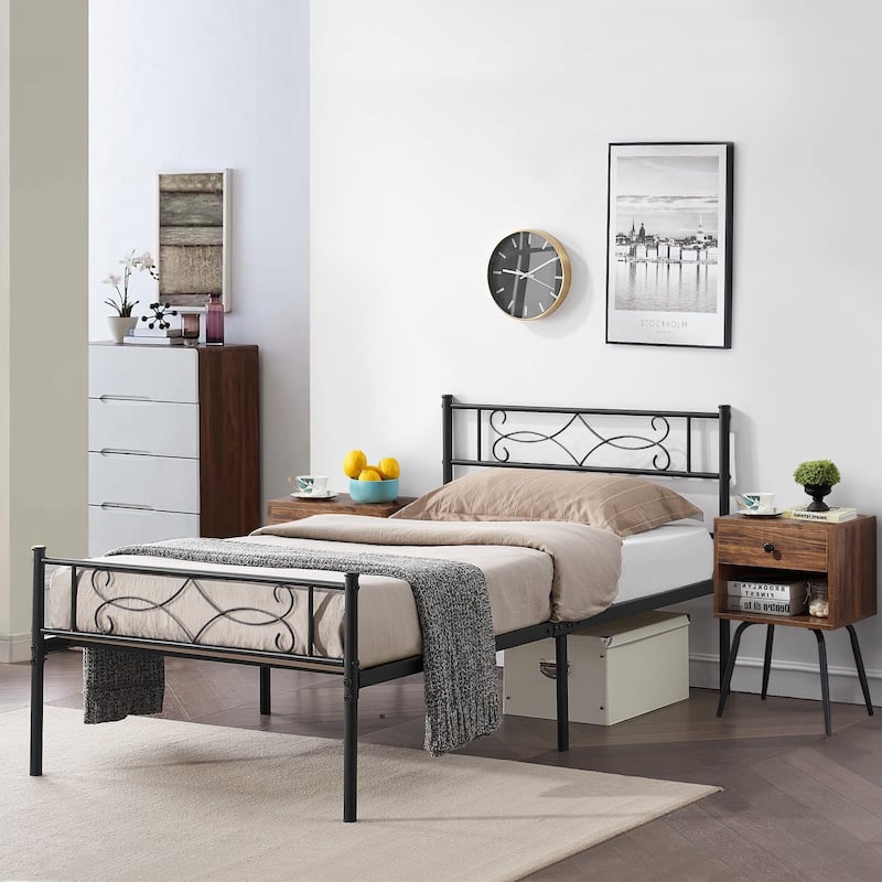 Taomika 3-pieces Bed Frame and Brown Nightstands Bedroom Sets