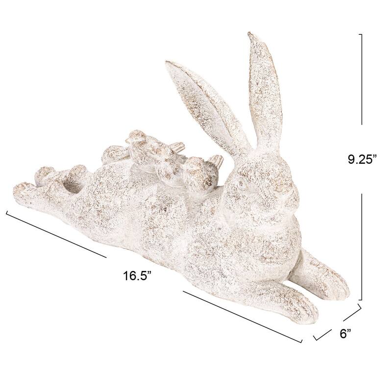 Decorative Resting Rabbit with Birds Figurine
