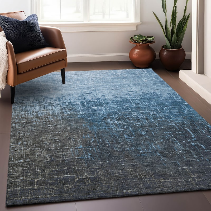 Machine Washable Indoor/ Outdoor Ombre Texture Chantille Rug - Blue - 10' x 14'