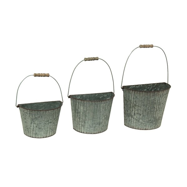 Shop Ribbed Finish Galvanized Metal Bucket Set of 3 