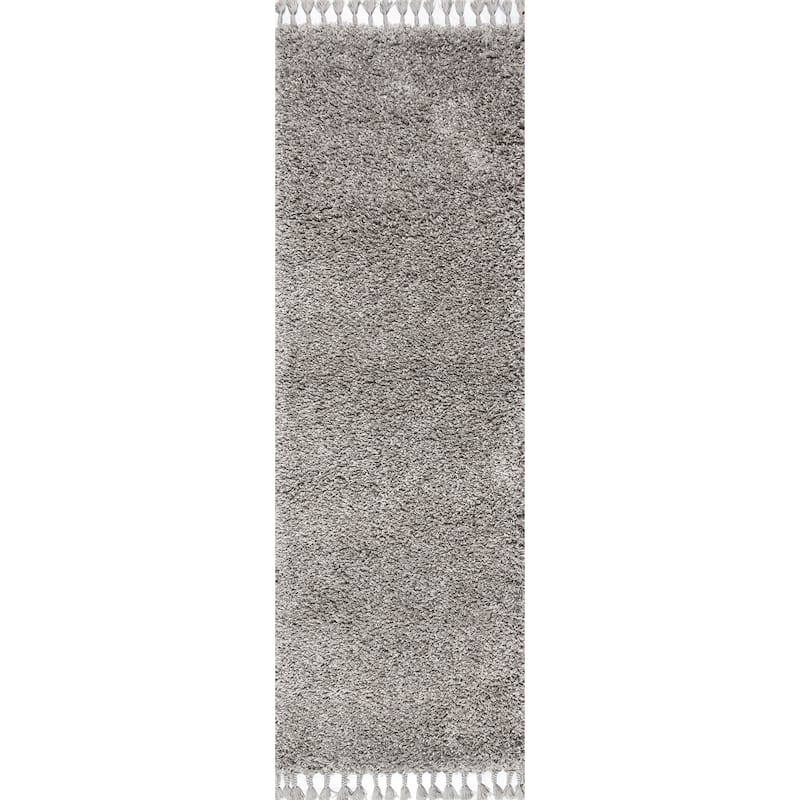 JONATHAN Y Modern Shag Plush Tassel Area Rug - 2 X 8 - Grey