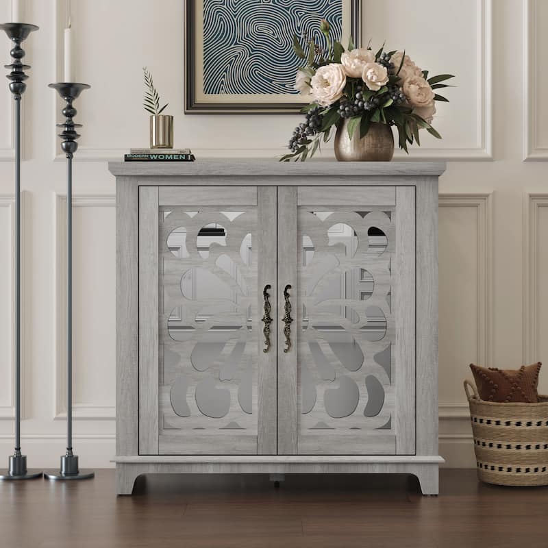 Elegant sideboard with 2 acrylic mirrored doors Sideboard and Buffet - Light Gray