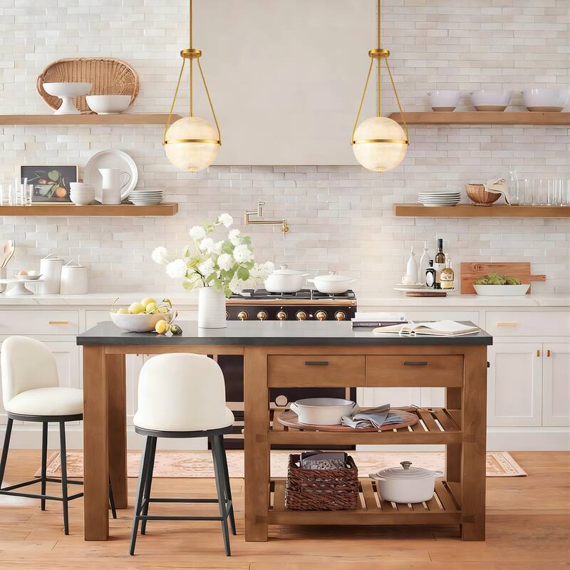 3-Light 13.78" Black/Gold Mid-Century Modern Grid Glass Globe Bubble Pendant Light Kitchen Island Lighting