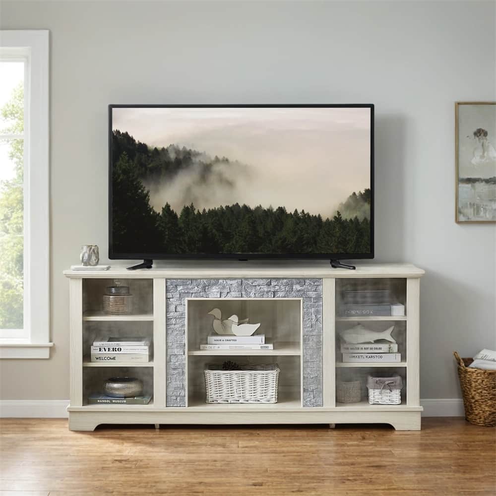 TV Media Stand with Faux Stacked Stone Surround,Entertainment Console