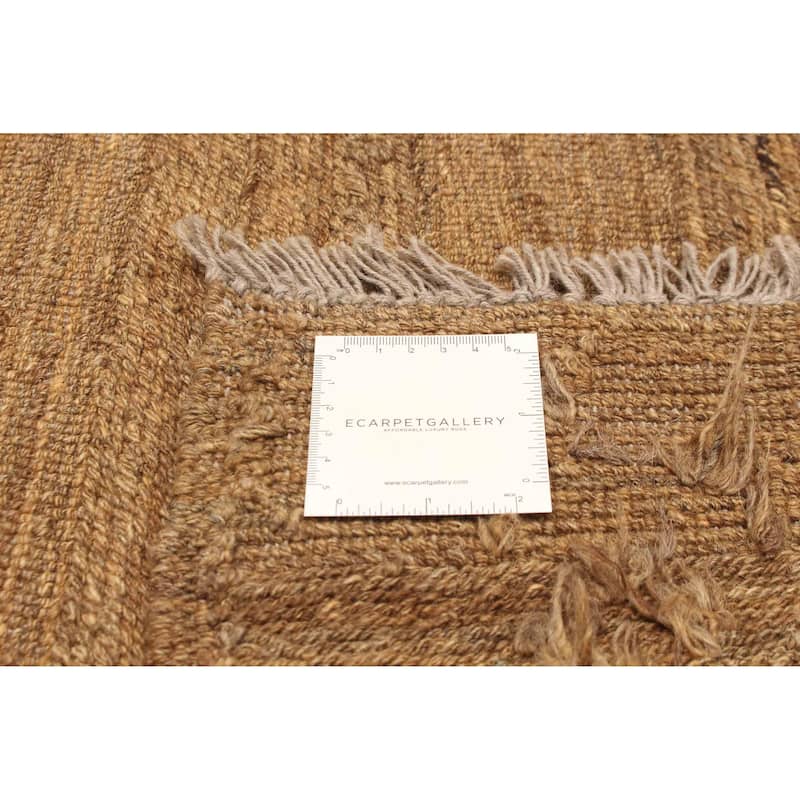 ECARPETGALLERY Flat-Weave Natural Chocolate Wool Tapestry Kilim - 5'7 x 6'9