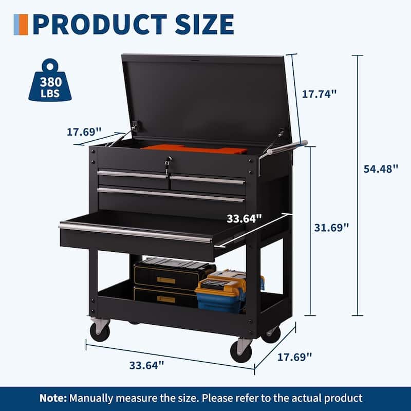 4-Tier Rolling Storage Tool Cart with Locking Drawers - N/A
