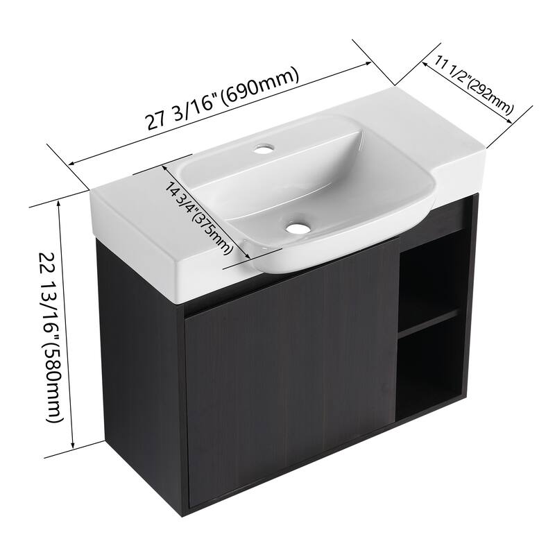 Bathroom Vanity With Sink In 24/28 Inch, Floating Bathroom Vanity With Soft Close Door