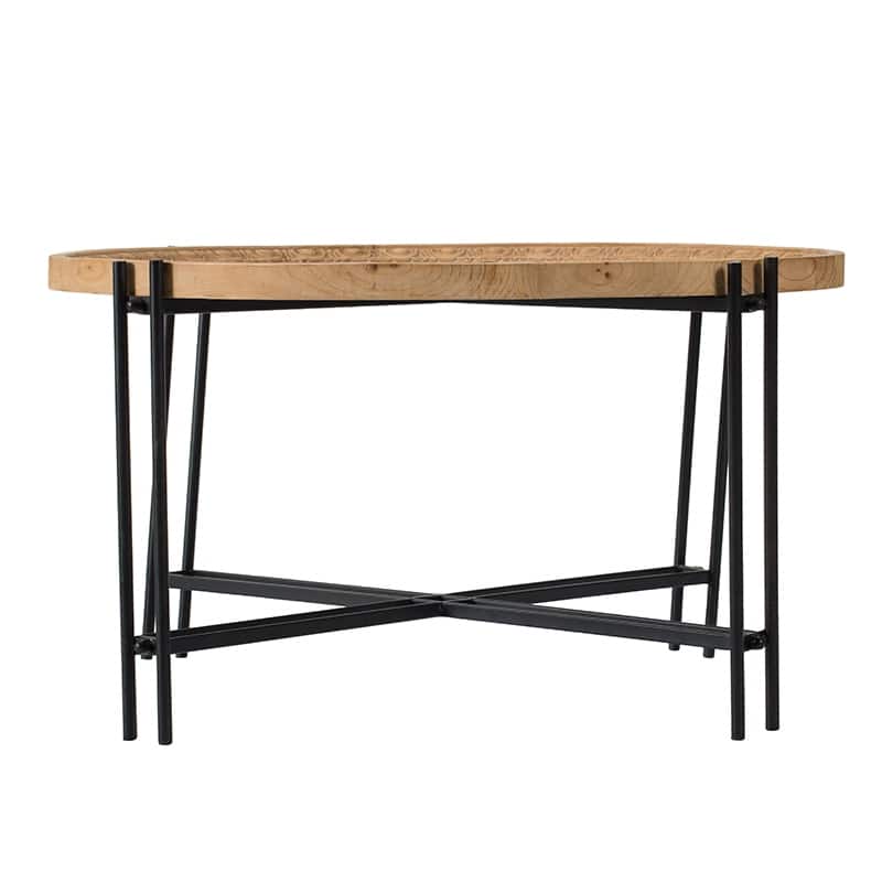 32" X 18" Farmhouse Round Wooden Round Coffee Table With Metal Legs
