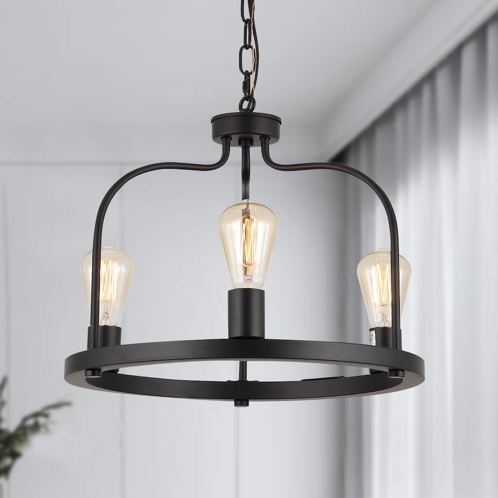 Anmytek Dining Room Light Fixture Industrial Kitchan Island Pendant 3 Lights Black Chandelier for Foyer Entryway