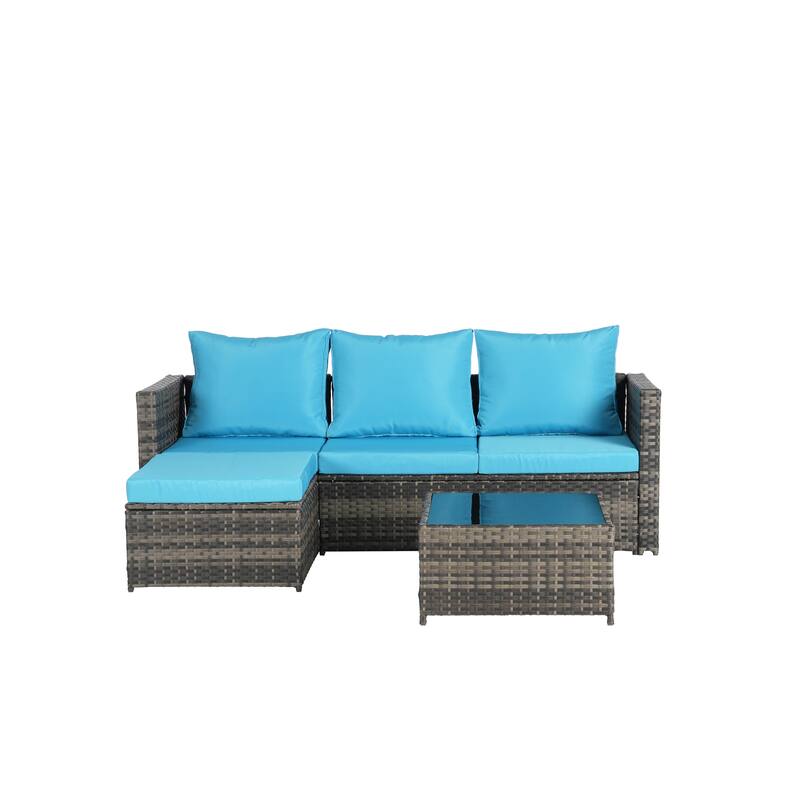 2-Pieces Outdoor Patio L-Shaped Sectional Sofa Set with Glass Coffee Table
