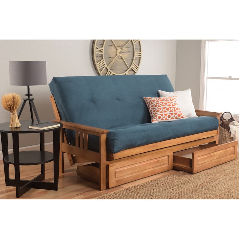 Somette Monterey Butternut Full-size Storage Futon Set with Mattress - Suede Blue