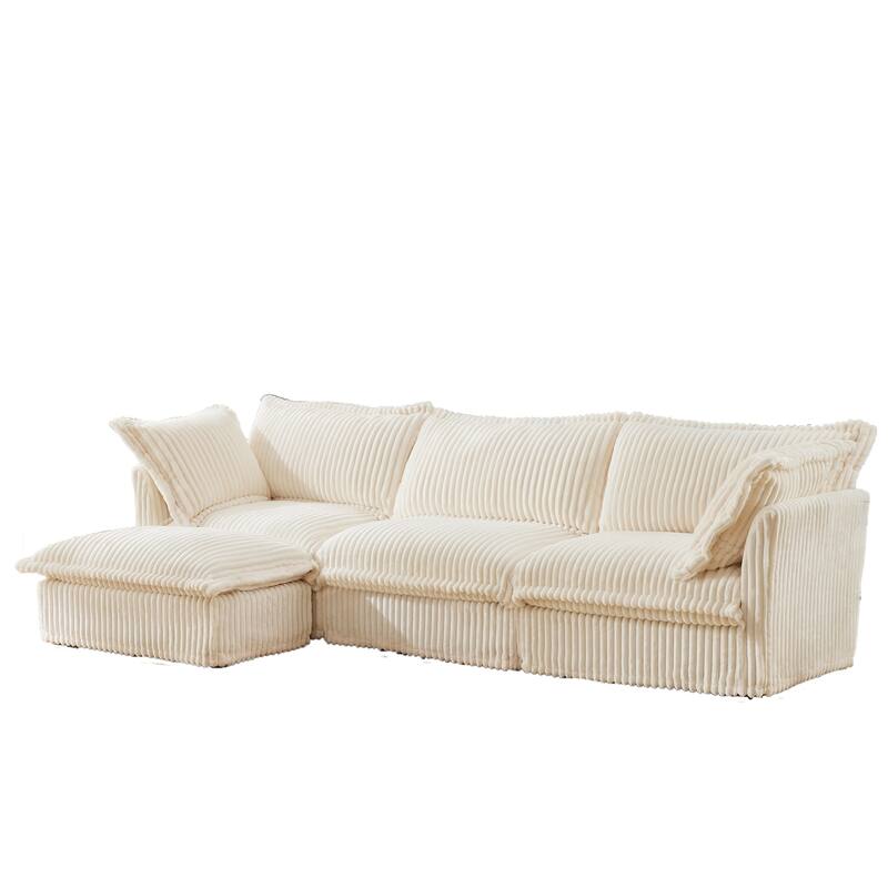 L-Shaped Sectional Sofa Couch with Removable Ottoman & 2 Pillows
