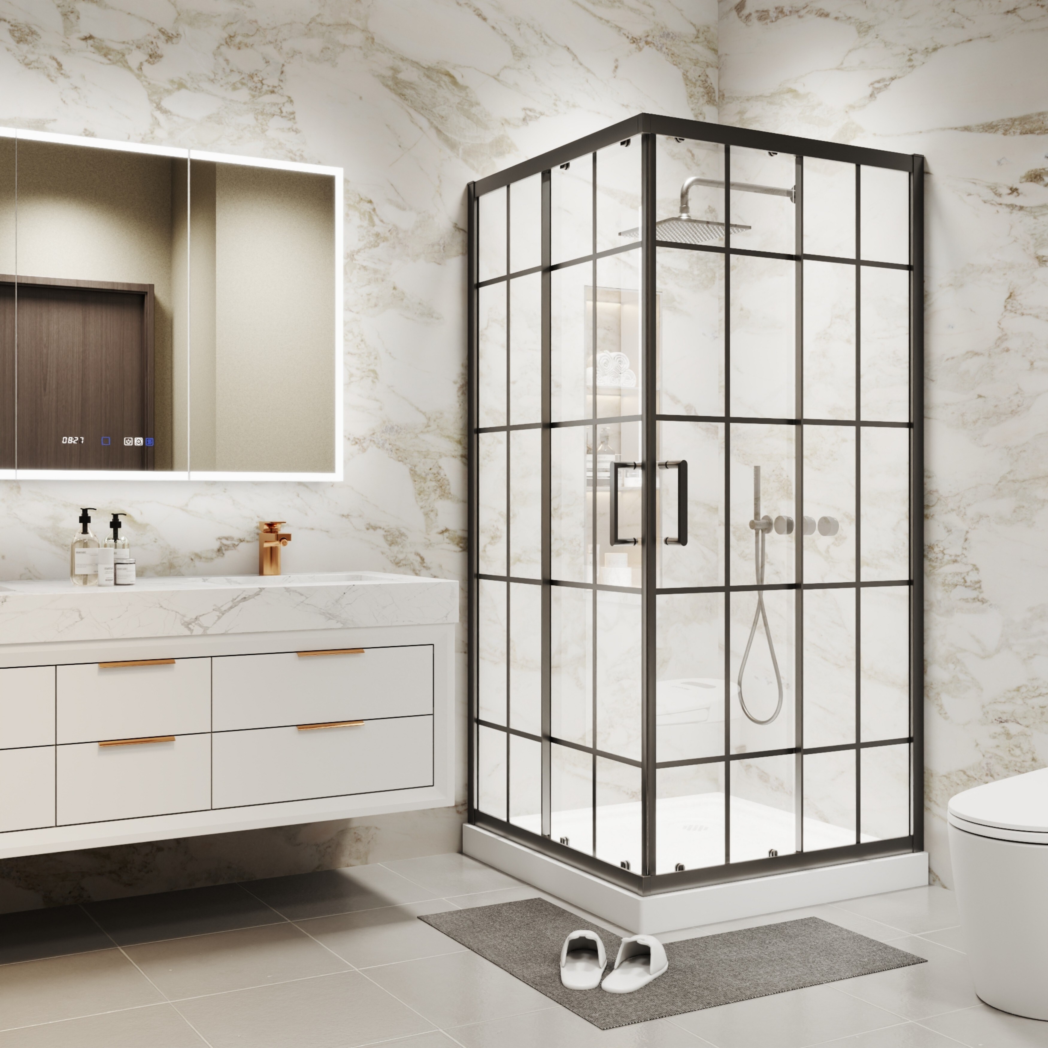 36'' x 71'' Corner Sliding Shower Door - Self-Cleaning Glass