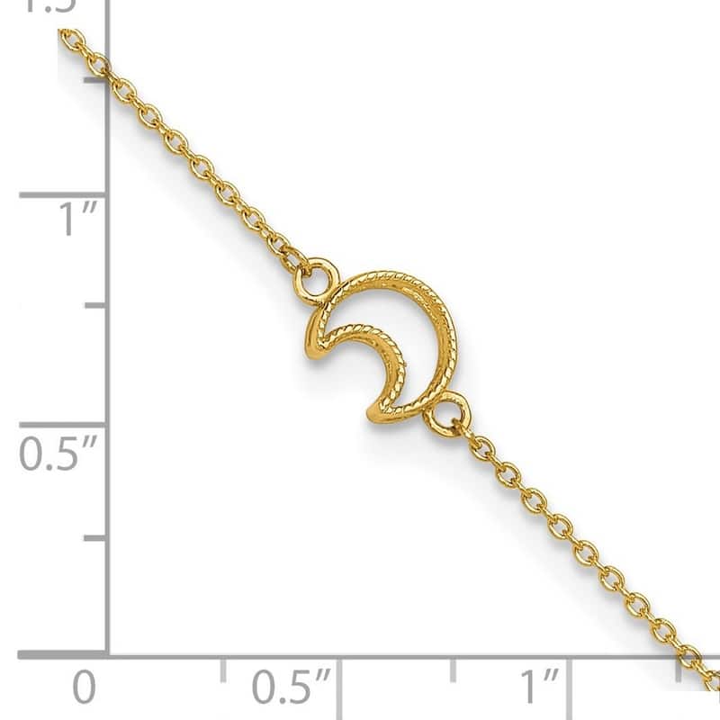 Curata Women's 14k Yellow Gold Textured and Polished Moon Anklet - 10 Inch