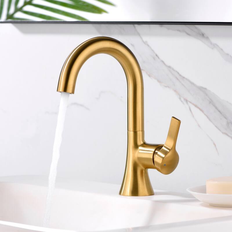 Luxier BSH11-S Single Handle Single Hole Bathroom Faucet with Drain - Brushed Gold