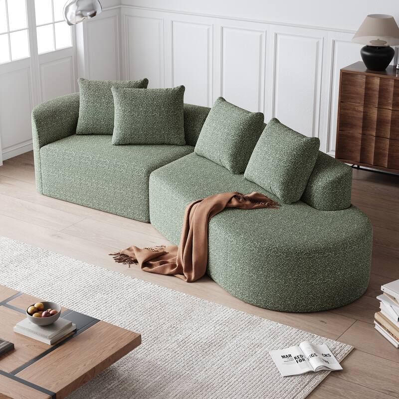 Modern Chenille Upholstered Sectional Sofa Free Combination 4 Seater Extra Deep & Wide Curved Cloud Couch with Throw Pillows - Green