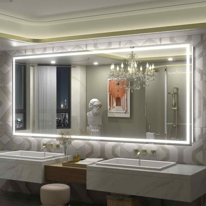 KIOTEE Super Bright Anti-fog LED Bathroom Mirror with Backlit and Front Lighting 3-Year Warranty - 88x38