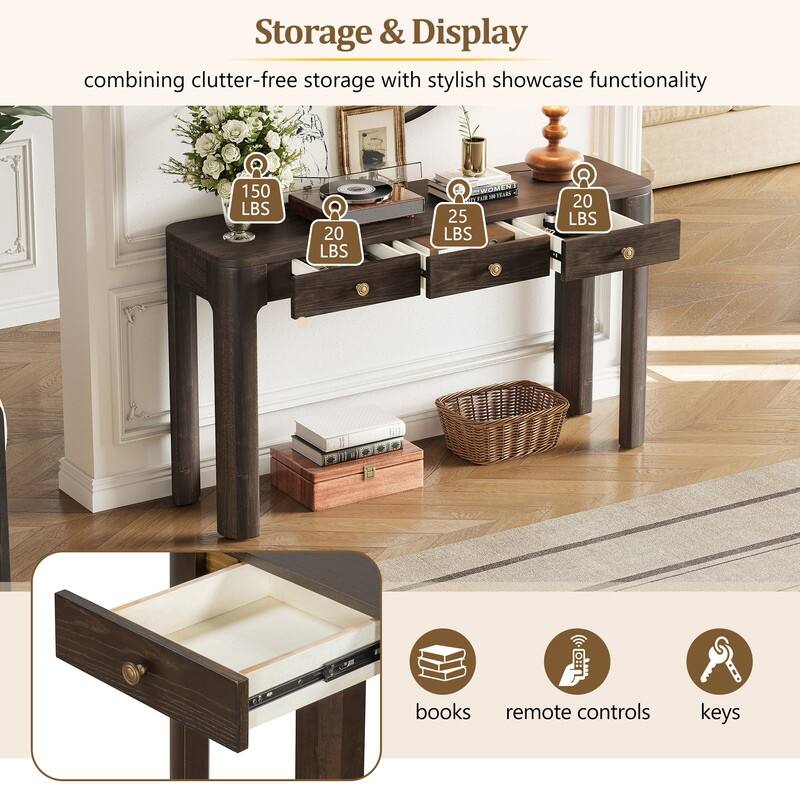 Rustic 52" Console Table with Drawers and Curved Legs for Entryway or Living Room Decor