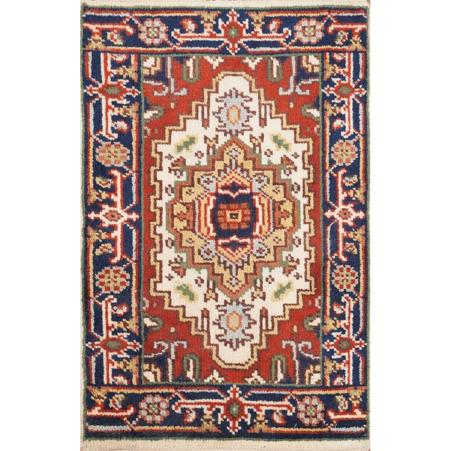 Hand Knotted Oriental 100% Wool Carpet Traditional Medallion Beige & Ivories Heriz (serapi) Area Rug - 3' 0'' X 2' 0''