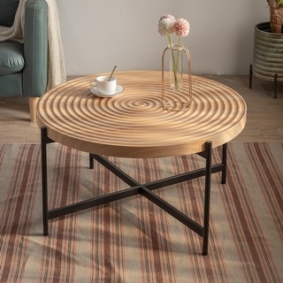 Modern Thread Design Wood Round Coffee Table with X-base Legs Metal ...
