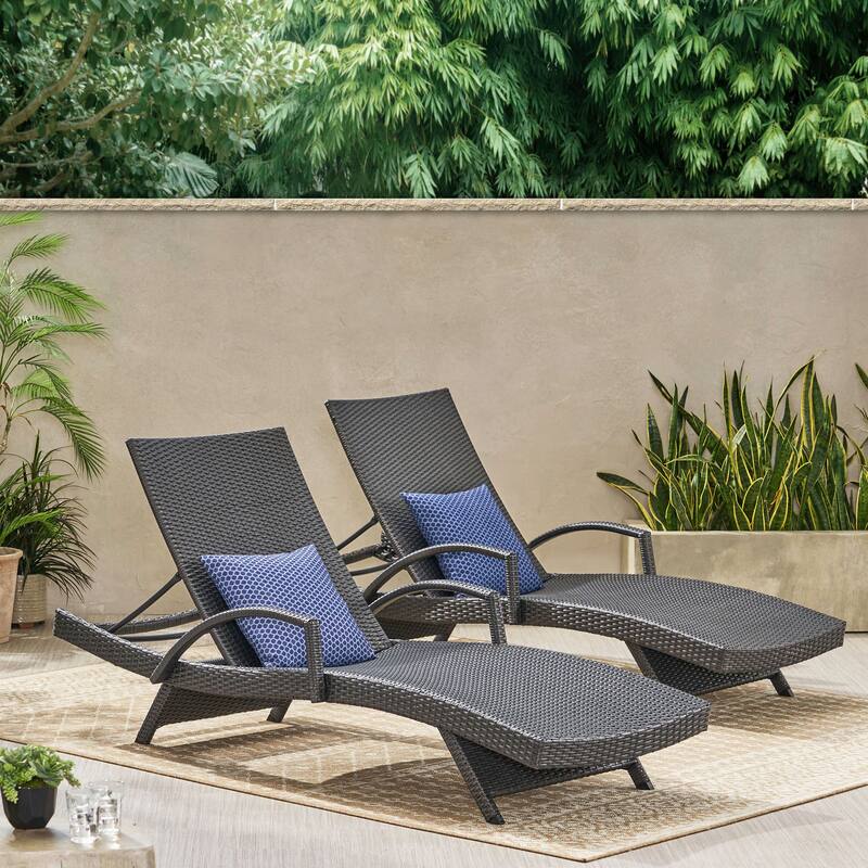 Roomfitters Salem Outdoor Wicker Chaise Lounge with Armrests, Stackable Patio Recliner, Set of 2