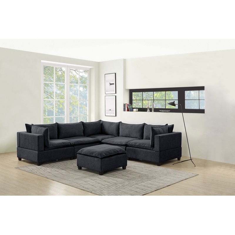 Madison Down Feather Fabric Modular Sectional Sofa with Ottoman
