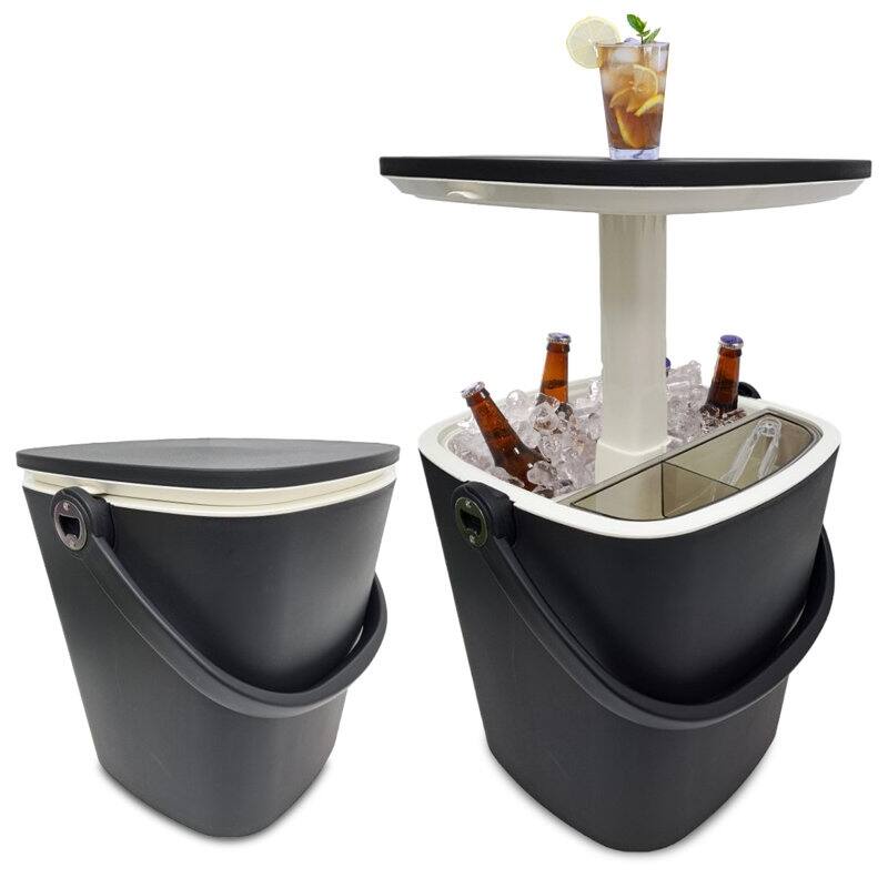 Outdoor Ice Bucket Side Table Retractable - Black