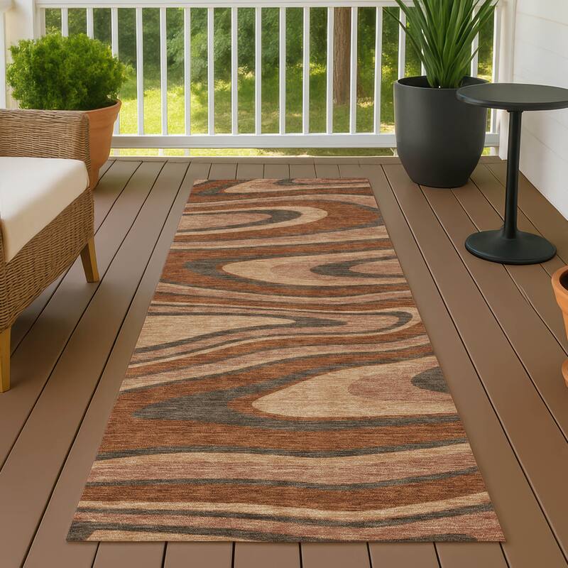Machine Washable Indoor/ Outdoor Abstract Busey Chantille Rug - Paprika - 2'3" x 7'6"