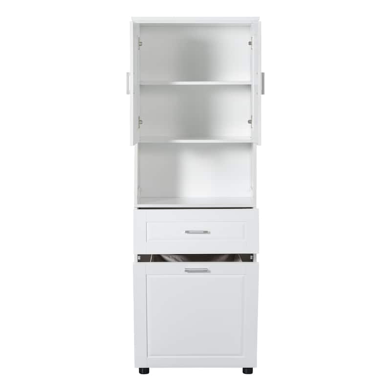 Roomfitters Tall Bathroom Cabinet with Tilt-Out Laundry Basket and Upper Storage Compartment Large Organizer