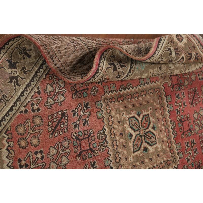 Pink Geometric Joshaghan Persian Vintage Area Rug Handmade Wool Carpet - 4'6" x 7'4"