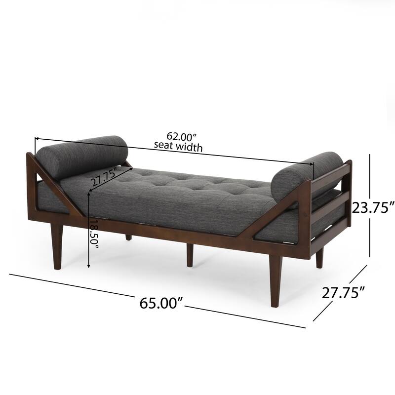 Charcoal Modern 65" Button Tufted Chaise Lounge Chair with Bent Wood Desing and Rolled Accent Pillows