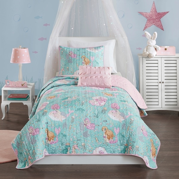 Mi Zone Kids Leilani Aqua Pink Printed Mermaid Comforter Set On Sale Overstock 22736259