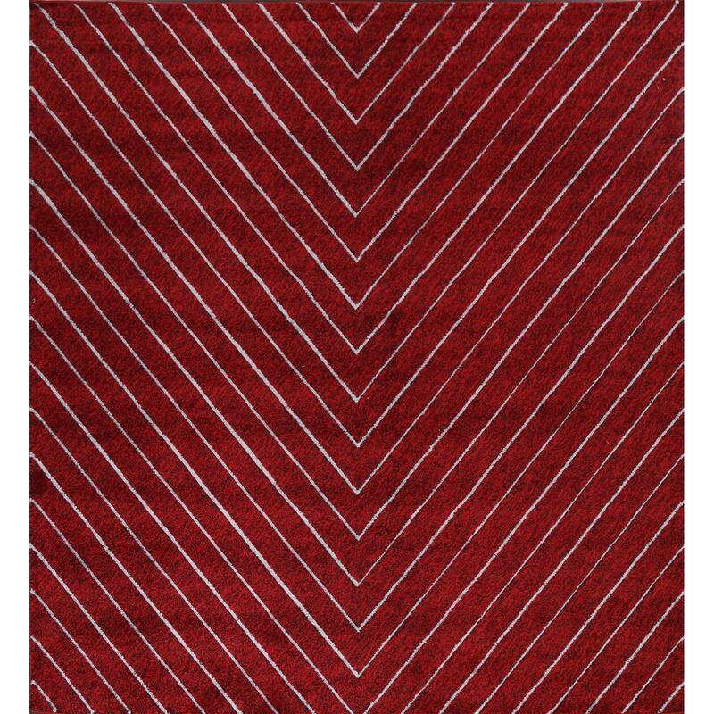 Red Chevron Style Transitional Oriental Turkish Rug Modern Carpet - 9'10" x 9'10"