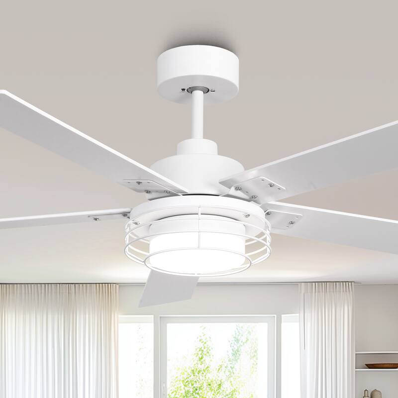 52 in. Matte White Integrated LED Dimmable Ceiling Fan with Light and Remote - 52" D x 52" W x 15.2" H