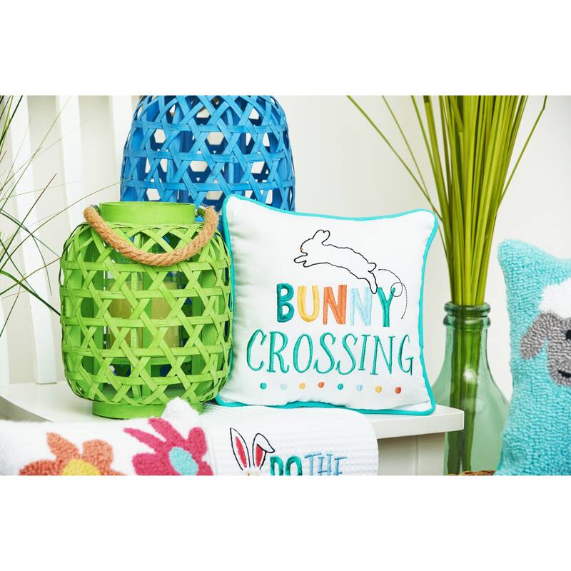 10" x 10" Easter "Bunny Crossing" Embroidered Small/Petite Spring Themed Accent Pillow
