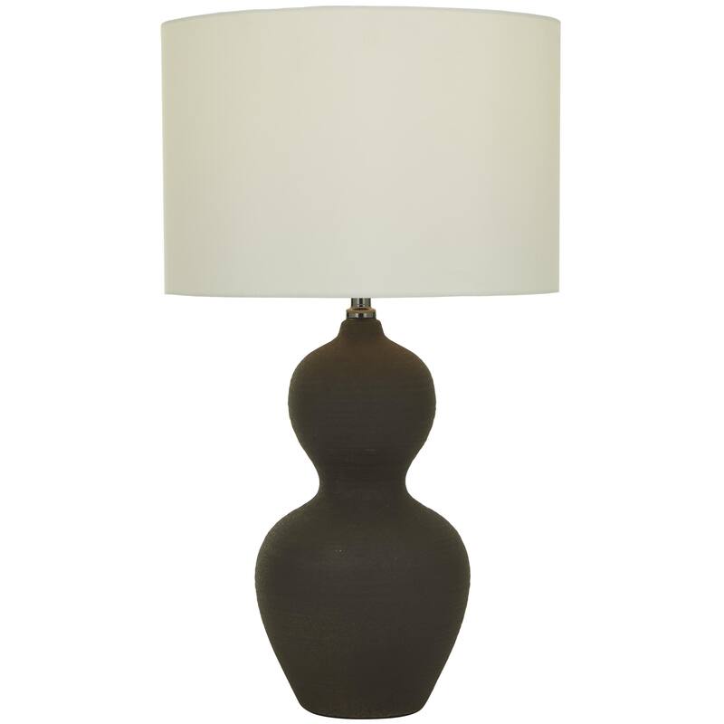 Ceramic Gourd Style Base Room Table Lamp with Drum Shade - Black - CosmoLiving by Cosmopolitan - Black