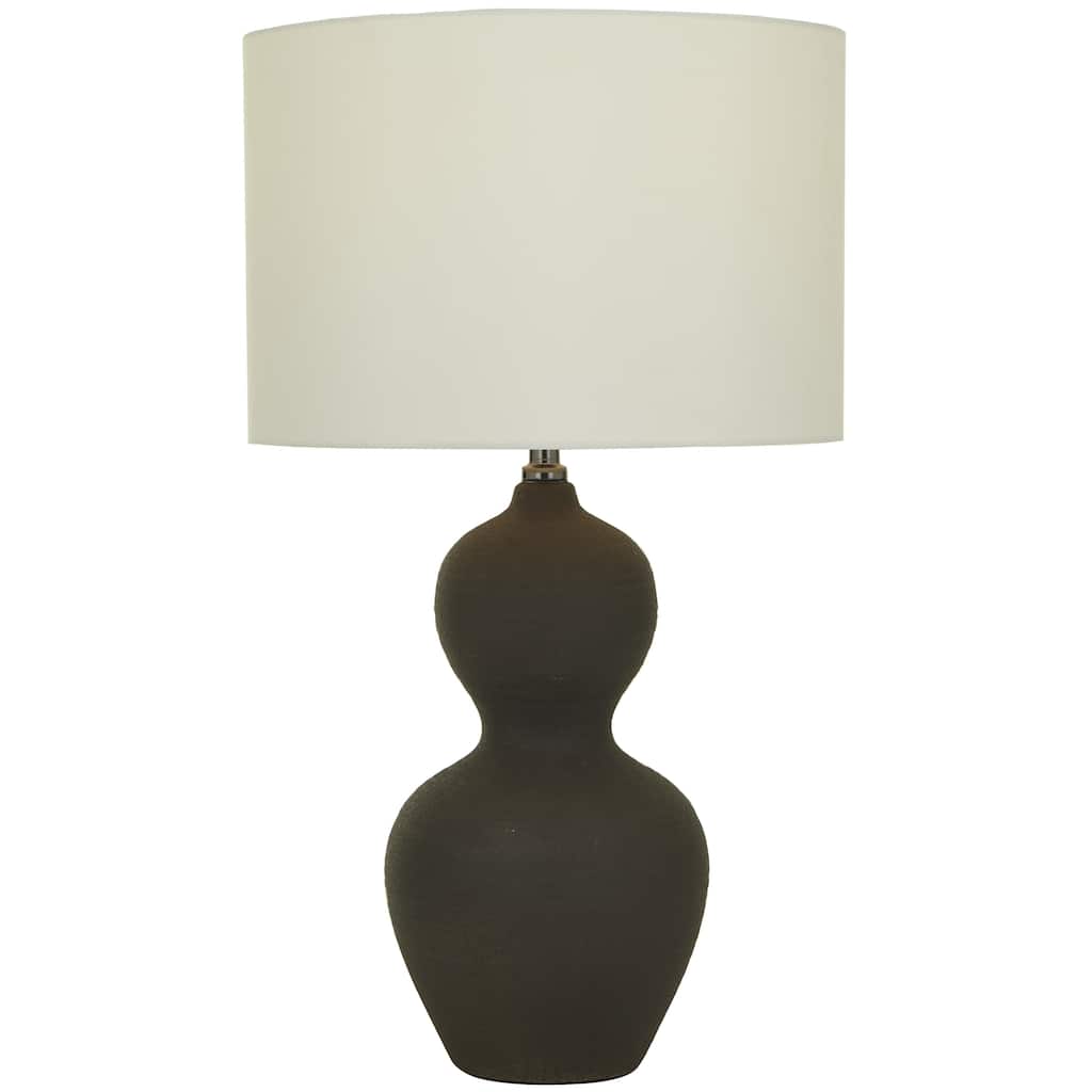 Ceramic Gourd Style Base Room Table Lamp with Drum Shade - Black - CosmoLiving by Cosmopolitan