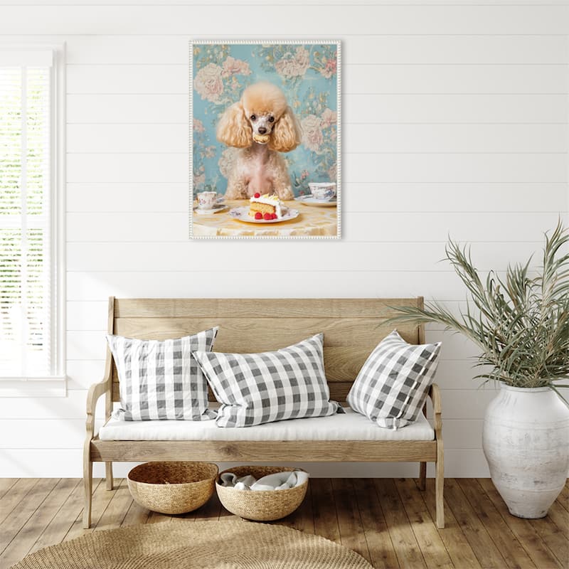 The Cake Loving Poodle by Mowzu Framed Canvas Wall Art