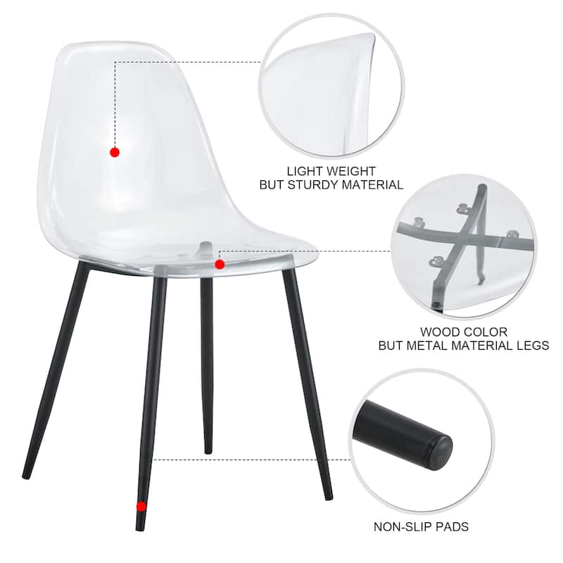 Modern minimalist transparent dining chair, plastic chair, armless crystal chair, Nordic creative makeup stool,set of 6 pieces