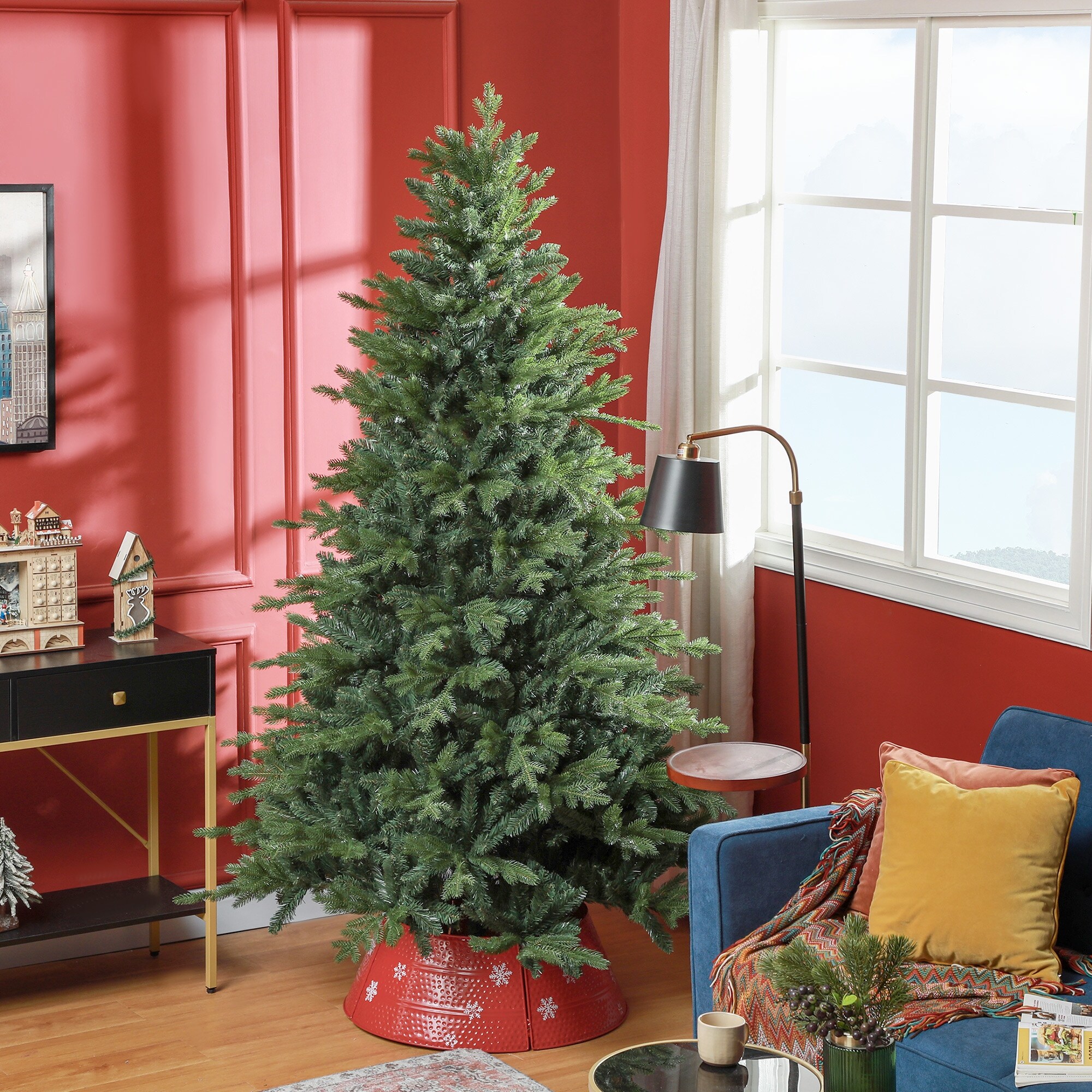 7ft Artificial Christmas Tree with 2445 Tips & Metal Stand - Bed
