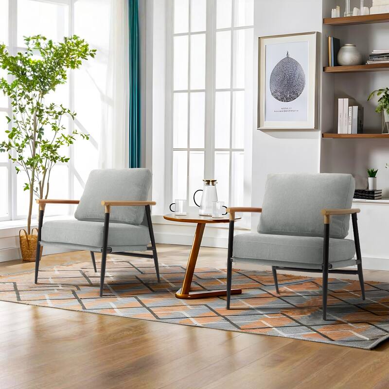 Modern Industrial Metal Frame Upholstered Accent Chair Armchair