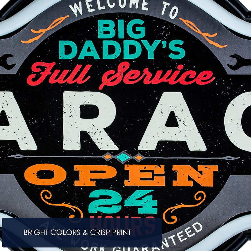 American Art Decor Big Daddy's Garage Marquee Shaped LED Light Up Sign Wall Decor for Man Cave Bar Garage - Grey