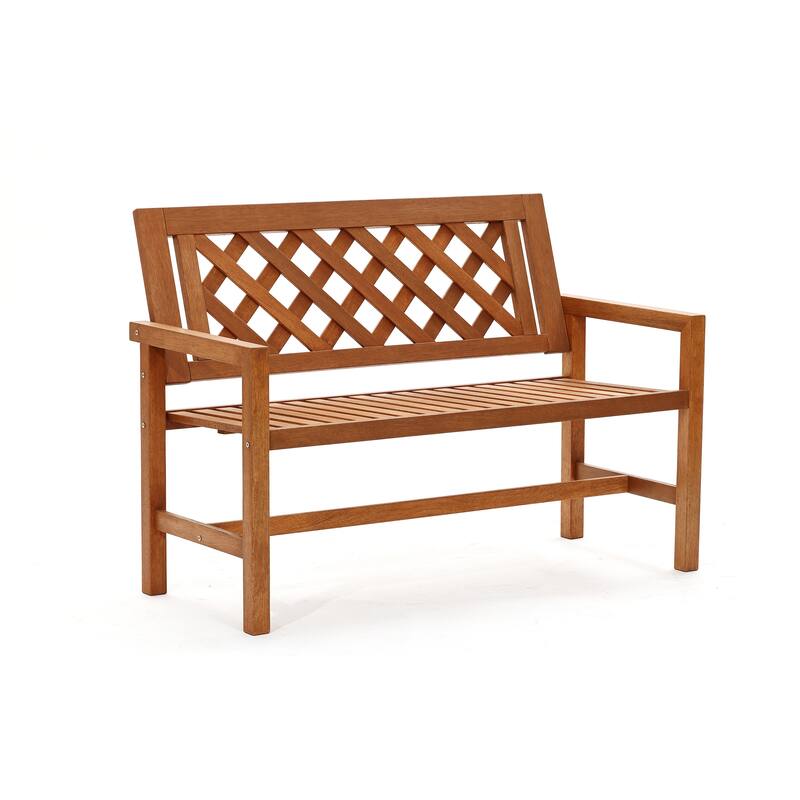 4Ft Solid Wood Outdoor Loveseat Park Bench, Porch Deck Garden Wooden Furniture