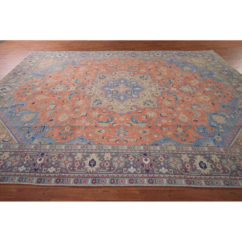 Tabriz Persian Vintage Area Rug Hand-Knotted Traditional Wool Carpet - 9'6"x 12'10"