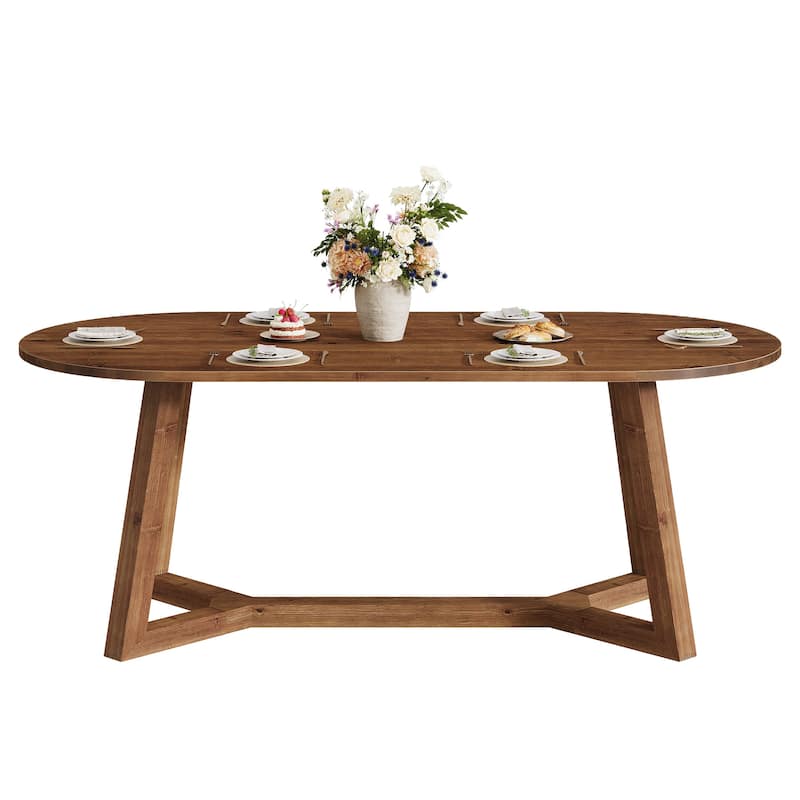 63-Inch Solid Wood Oval Dining Table, Wooden Farmhouse Kitchen Table
