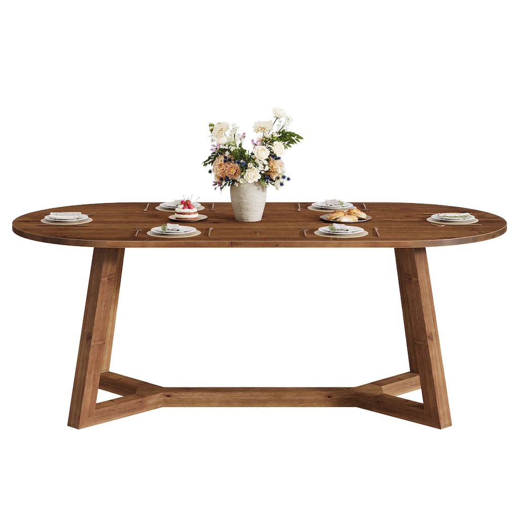Solid Wood Oval Dining Table, 63-Inch Wooden Farmhouse Kitchen Table