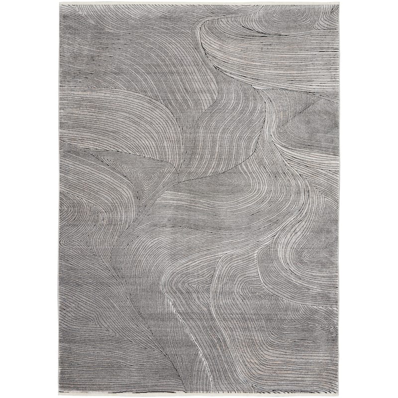 Calvin Klein Balian Modern Fringed Grey Area Rug - 5' 3" x 7' 3" - Grey