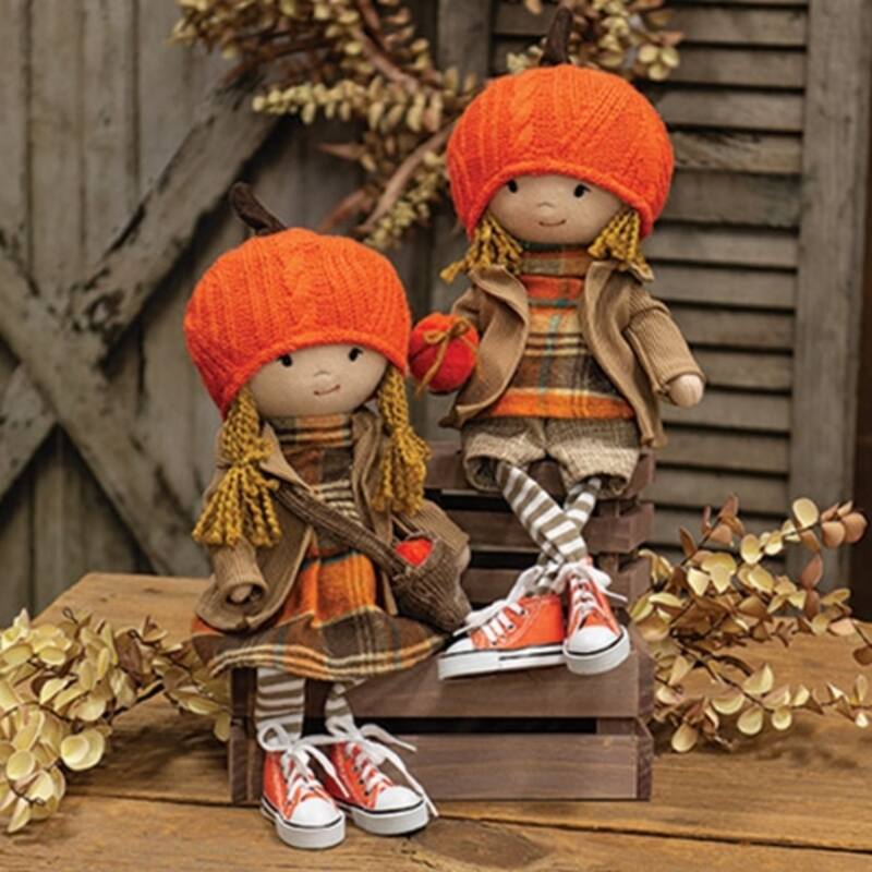 Cozy Fall Plush Dolls for Autumn Home Decor Orange Brown Outfit Decorative Kids Figures 2 asstd